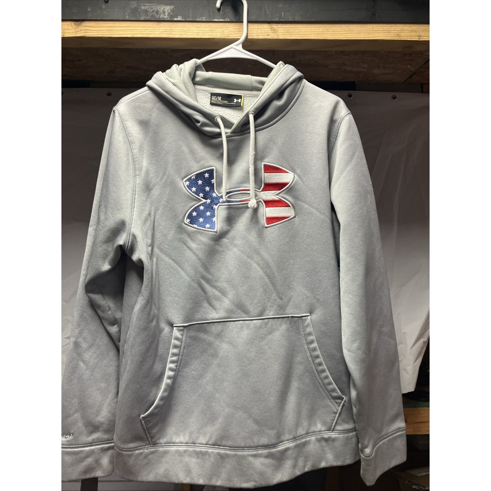 Medium Under Armour Freedom Hoodie Mens‎ Loose USA Flag Gray Logo Graphic